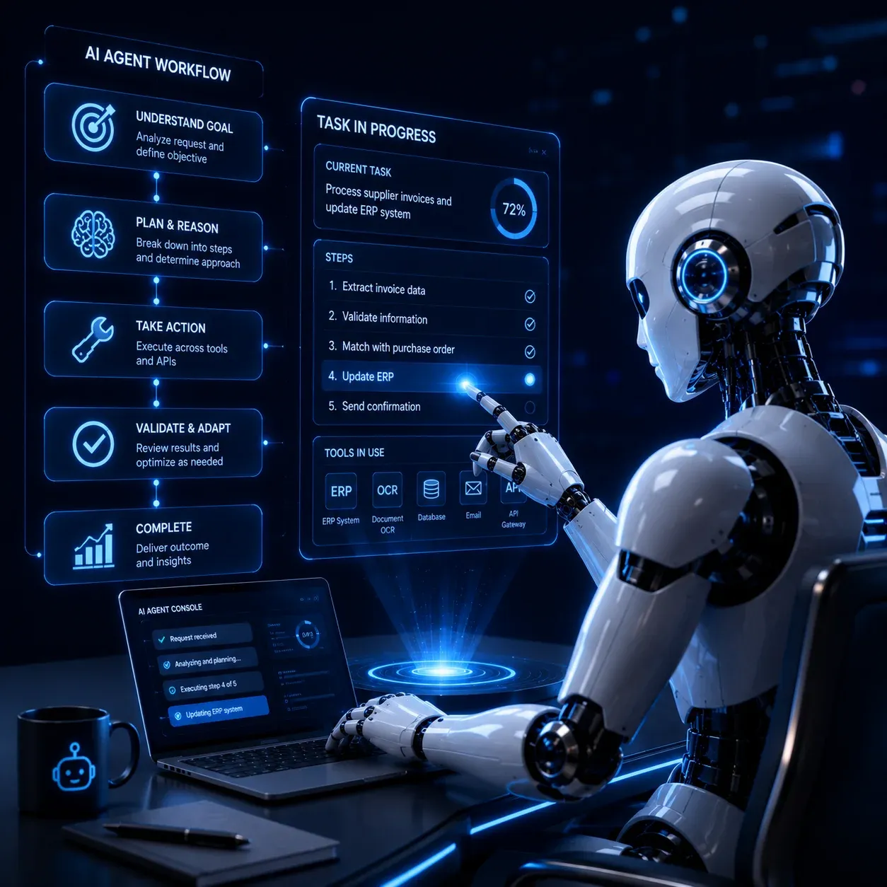 Autonomous AI agent executing tasks across business systems