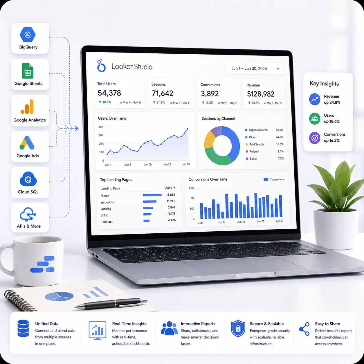 Data Studio dashboards, business charts, and analytics consulting