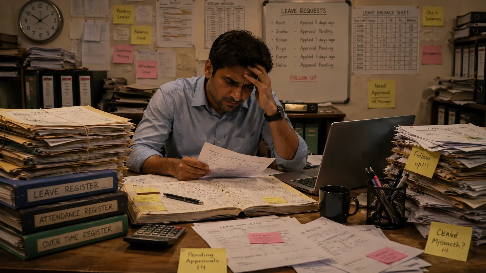 Traditional HR office with paper employee files