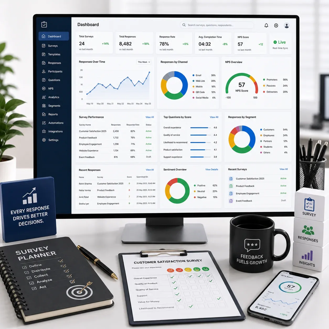 Survey management dashboard for questionnaires and response analytics