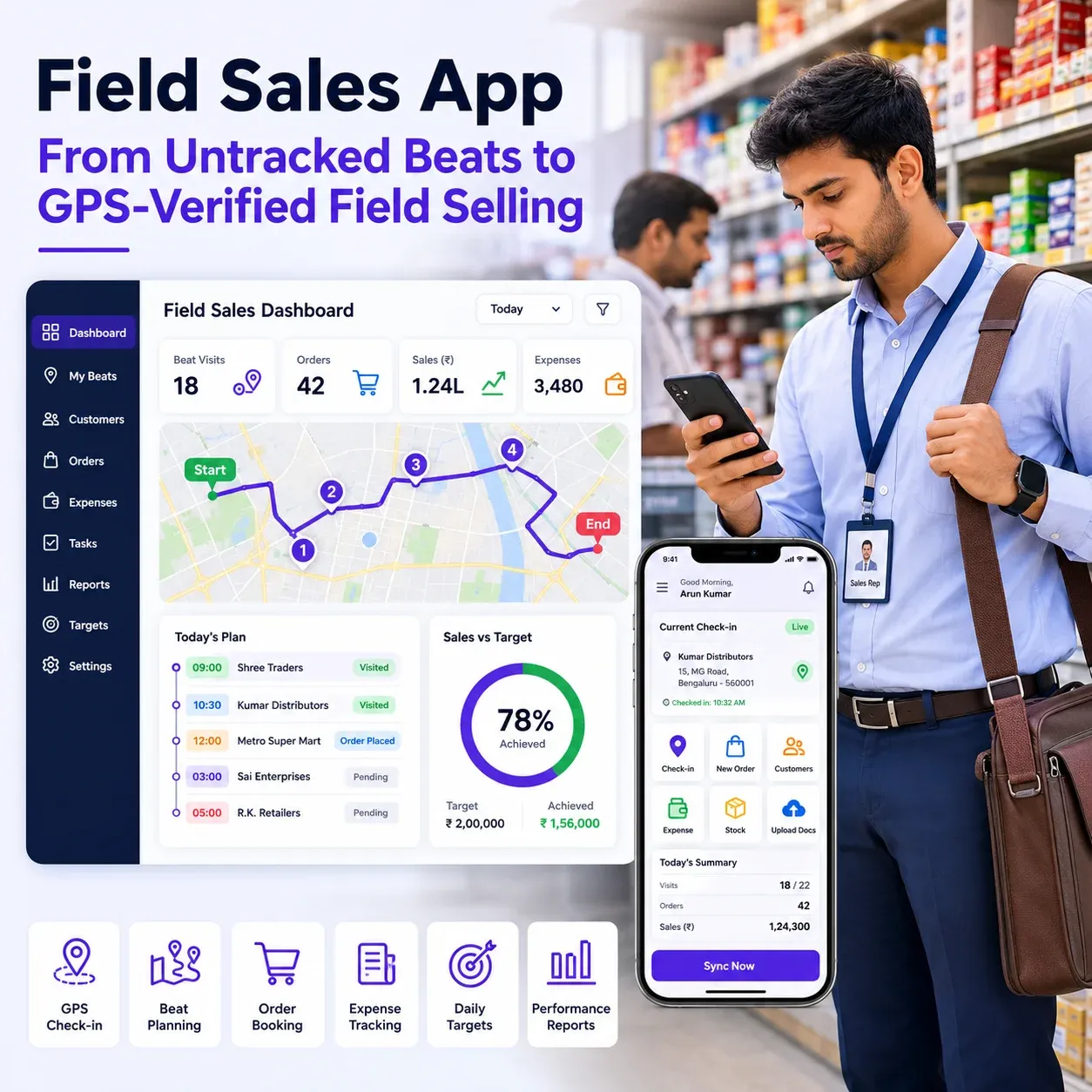 Field salesman beat and order capture app