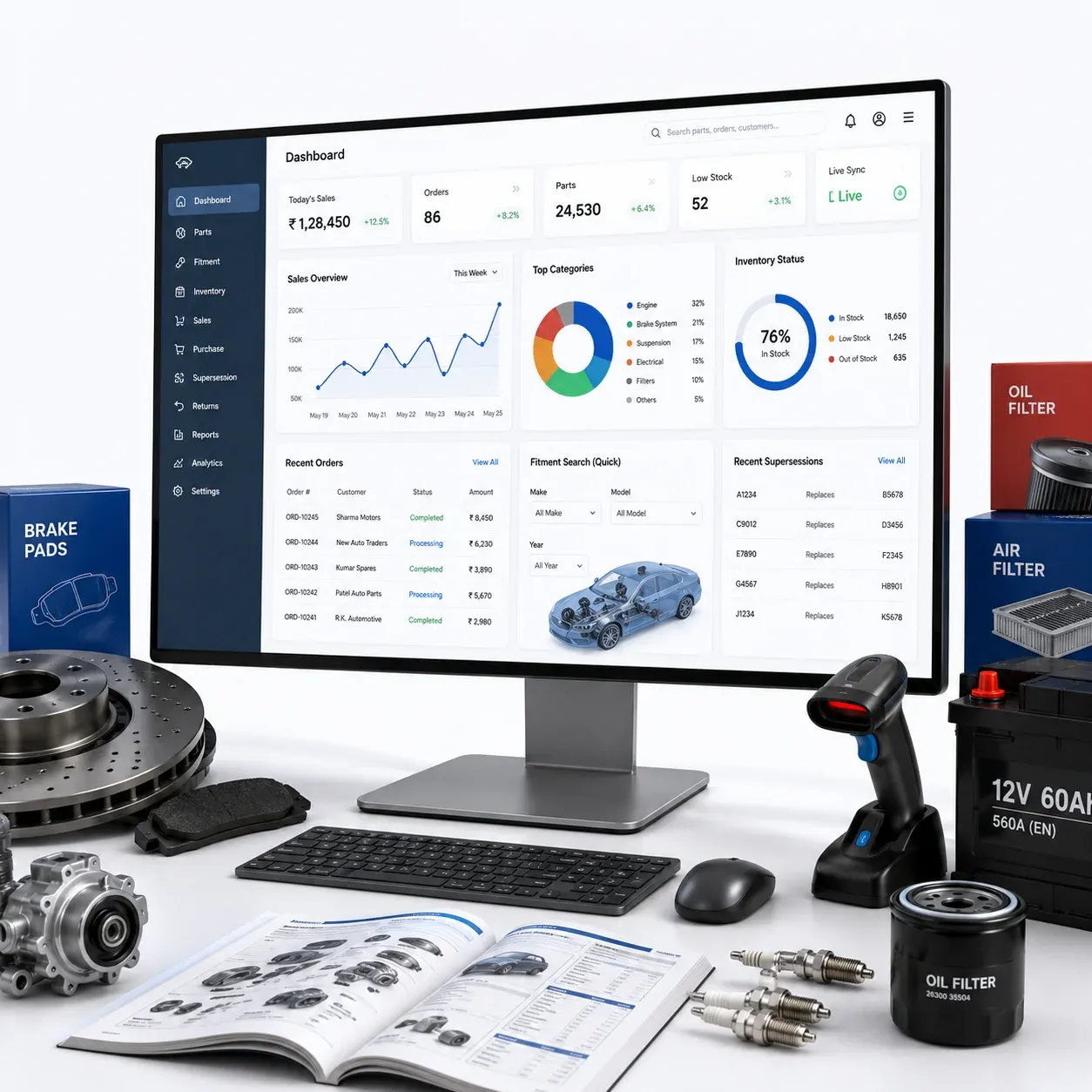 Auto parts catalog with fitment and stock