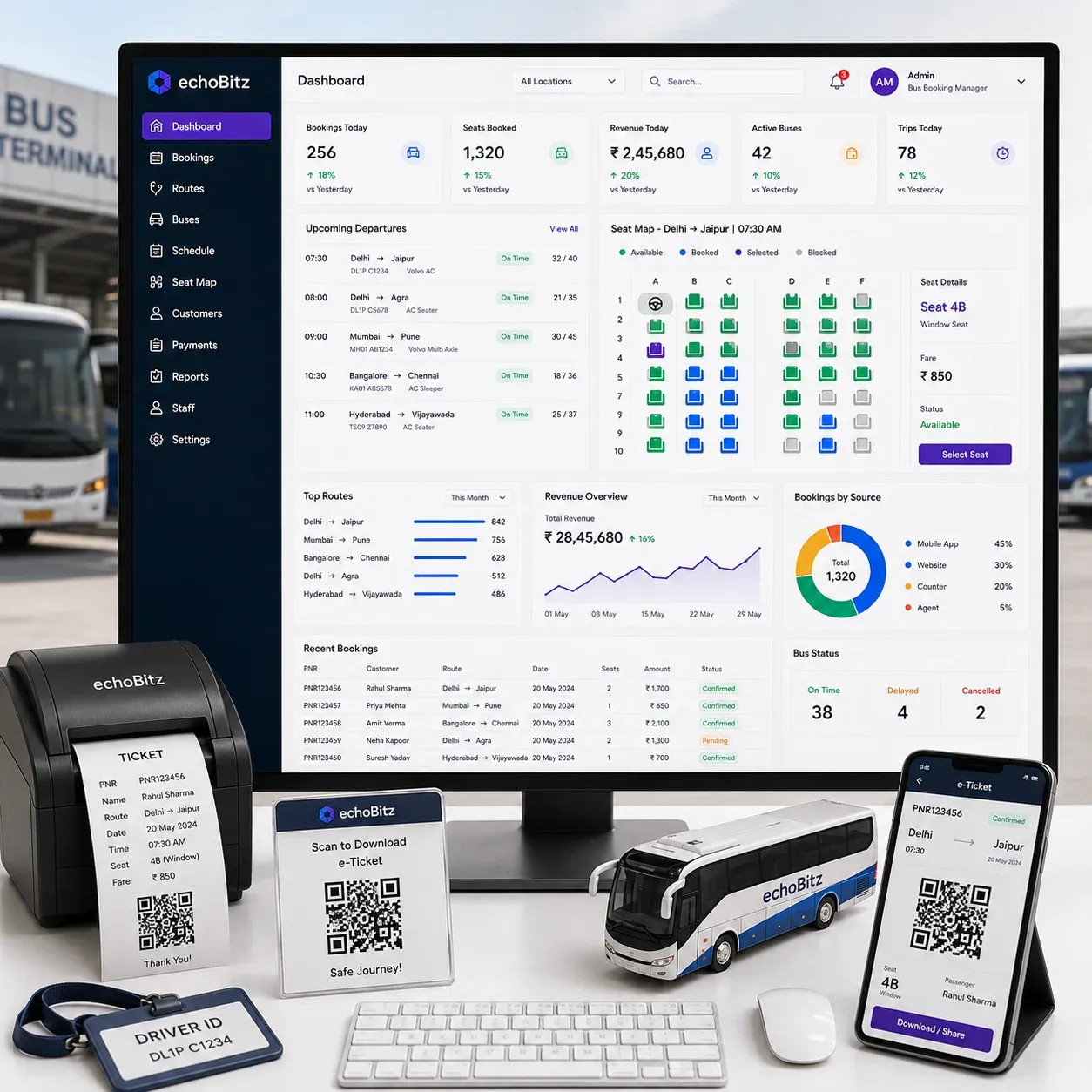 Bus route schedule and seat map booking