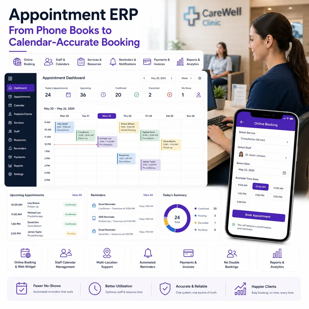 Staff appointment calendar and online booking