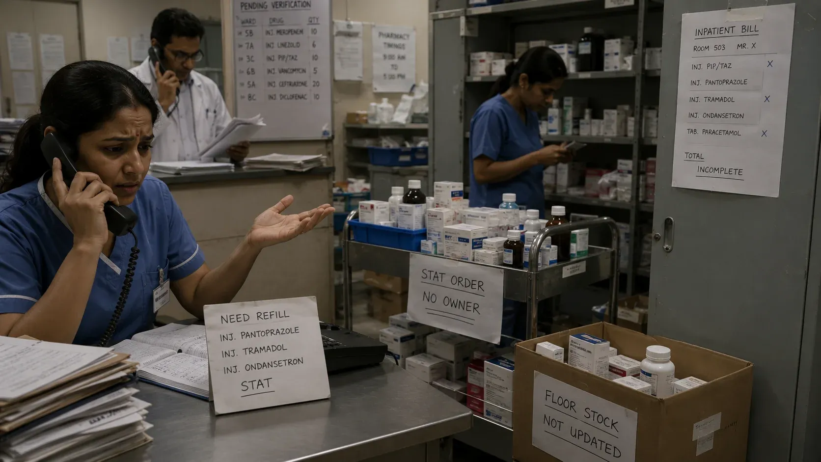 Traditional hospital pharmacy operations with paper processes