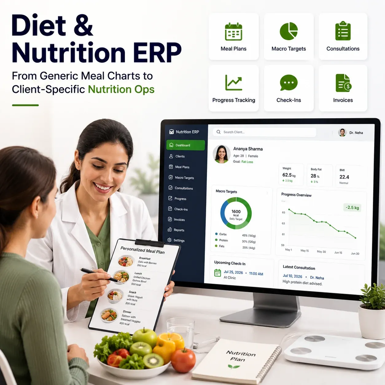 Diet plan and client progress dashboard