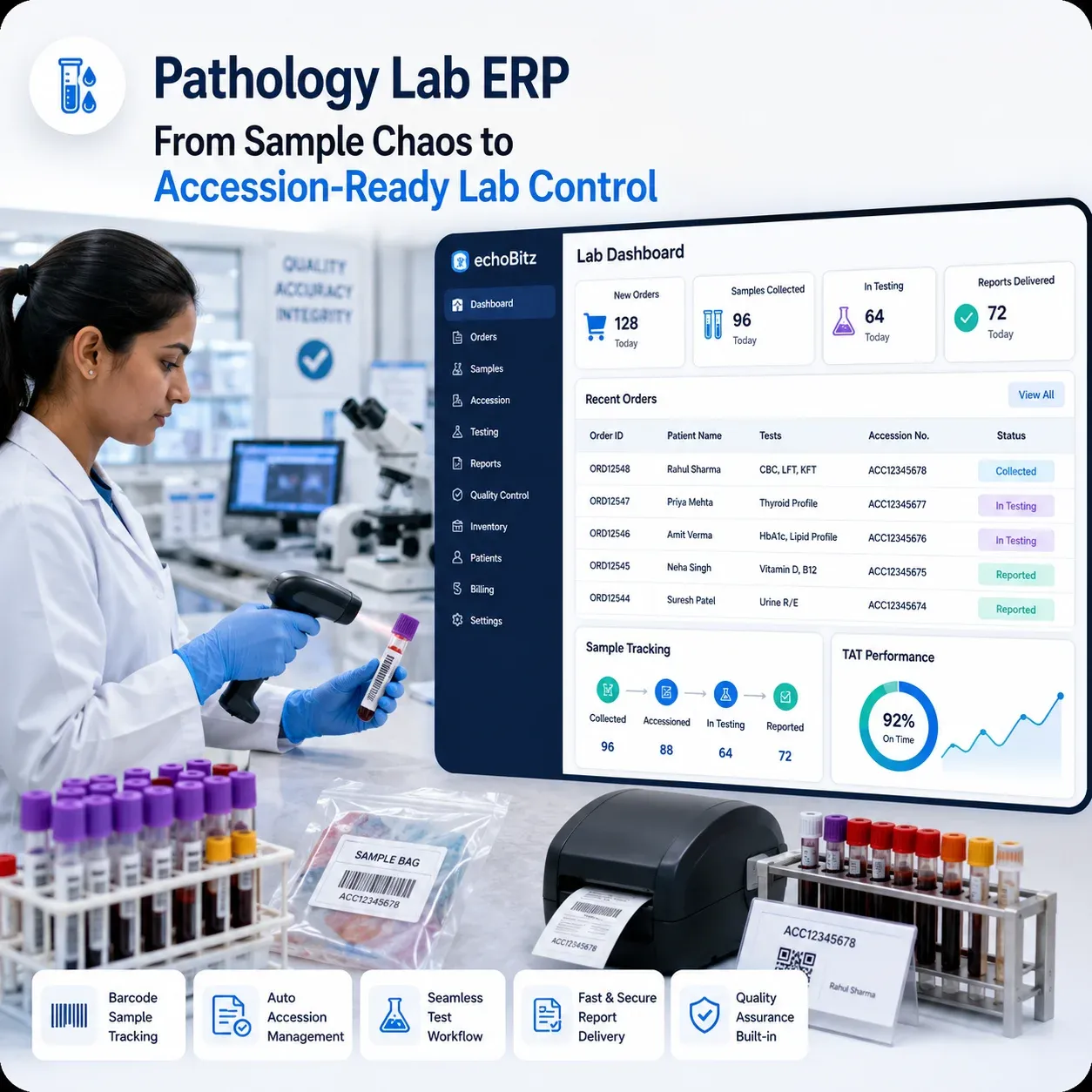 Pathology lab sample and report workflow