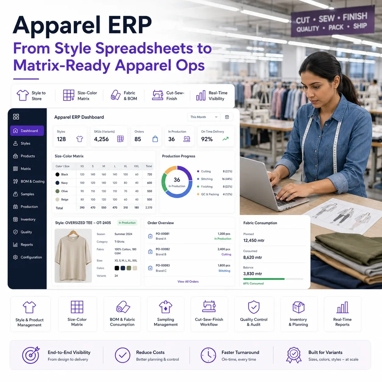 Apparel style matrix and production stages