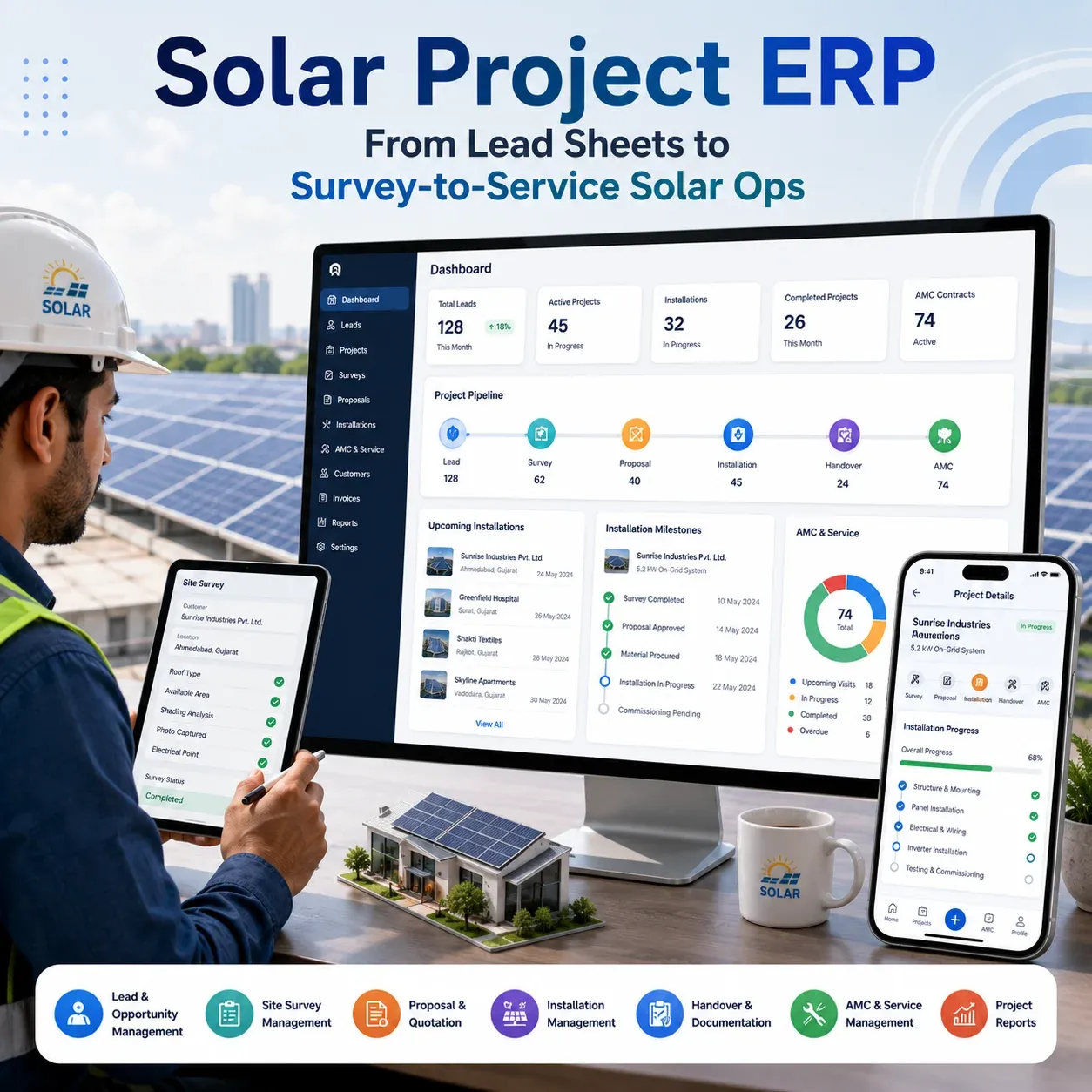 Solar project survey installation and AMC timeline
