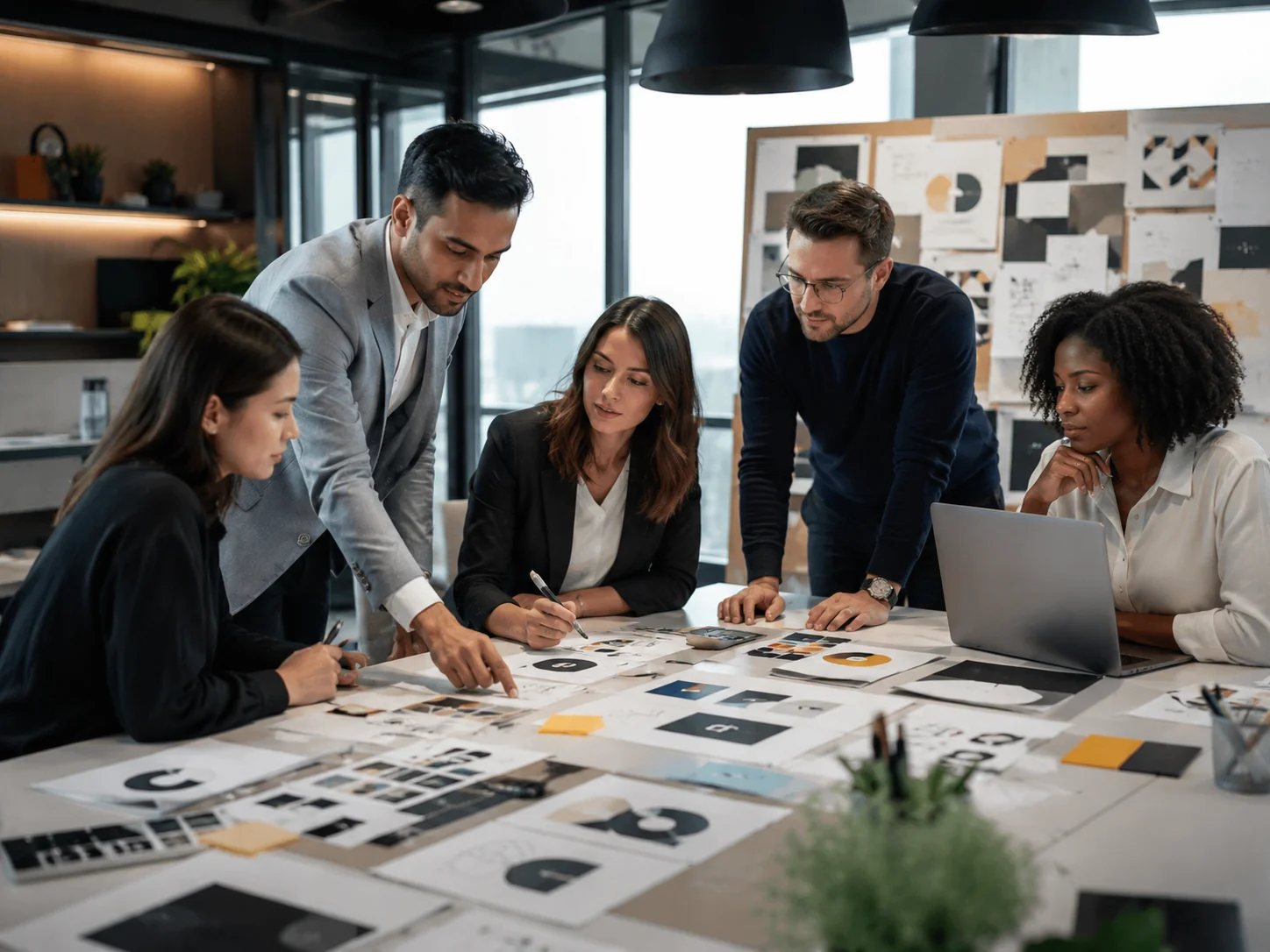 Creative team developing a brand identity system