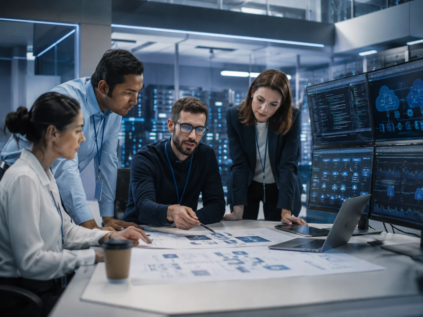 Technology team planning secure cloud infrastructure