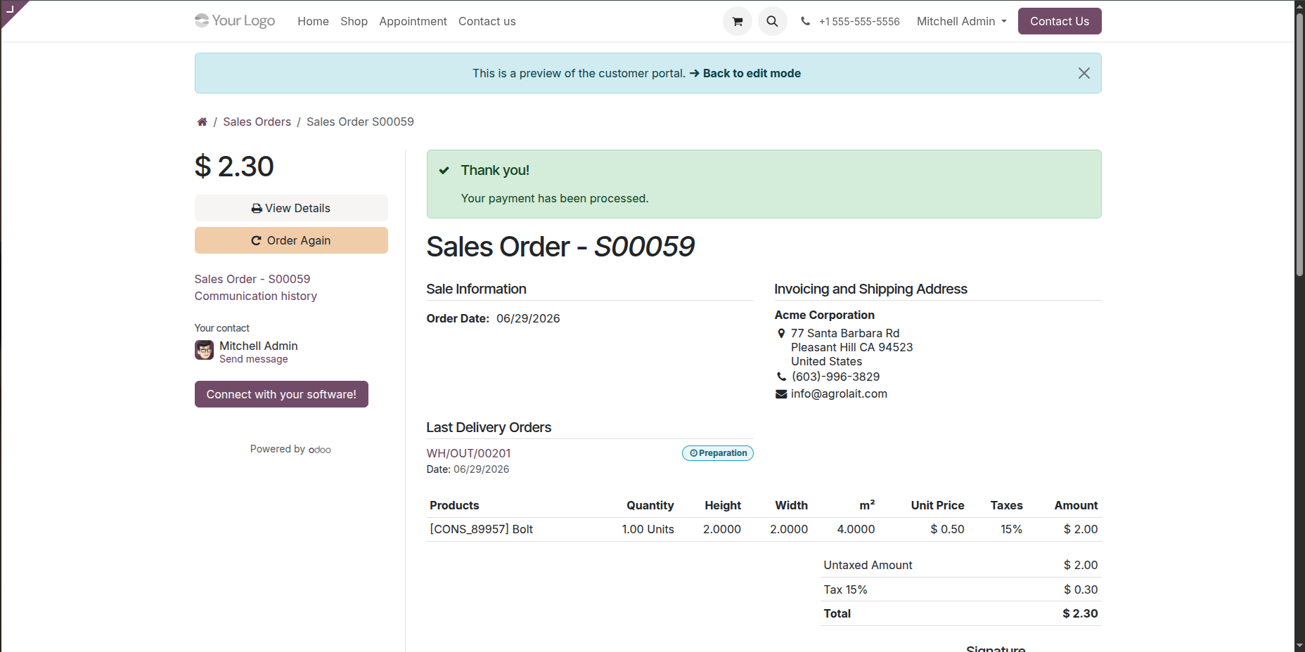 Customer portal sales order with dimension columns