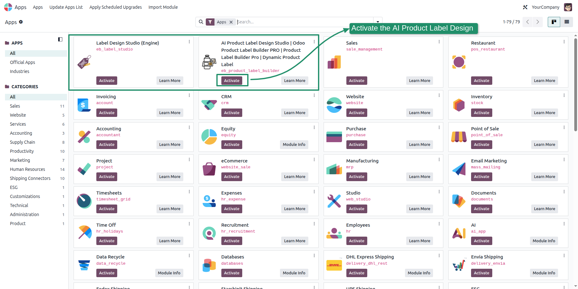 Activate the 'Product Label Studio' Module