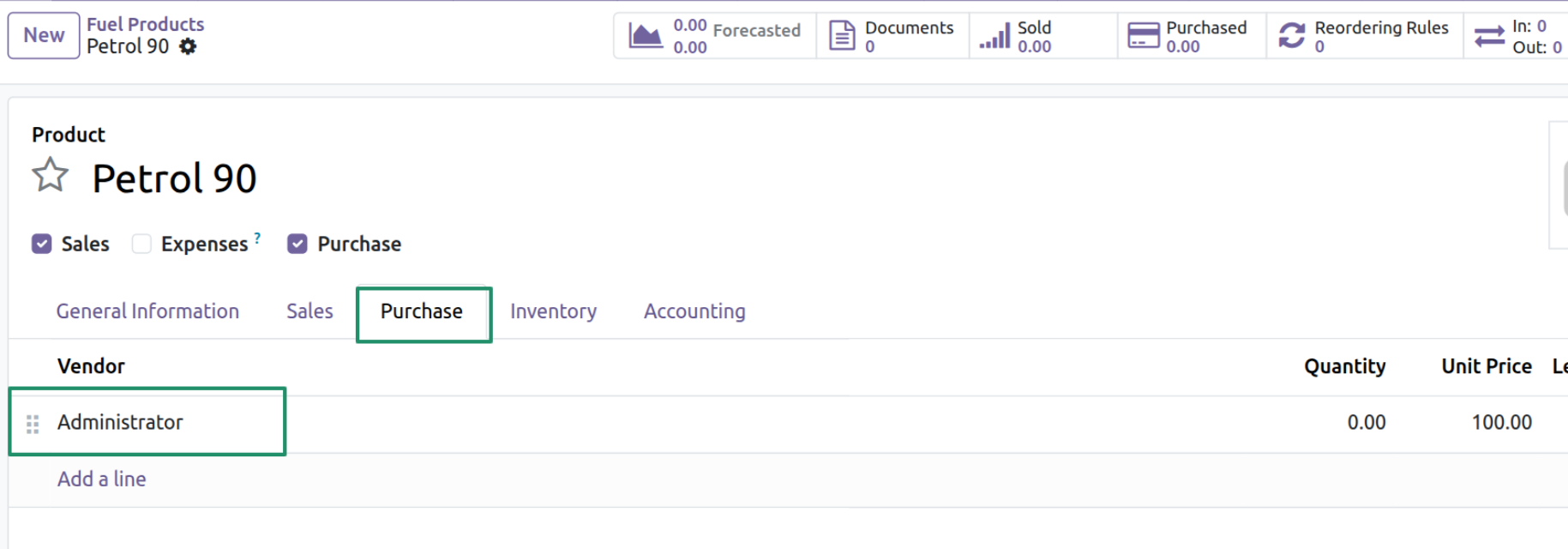 Vendor Pricing on the Purchase Tab