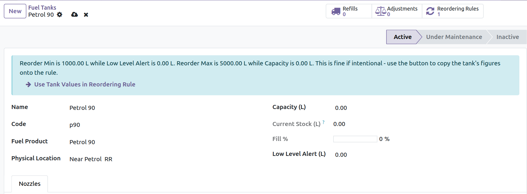 Guided Warning - Use Tank Values in Reordering Rule