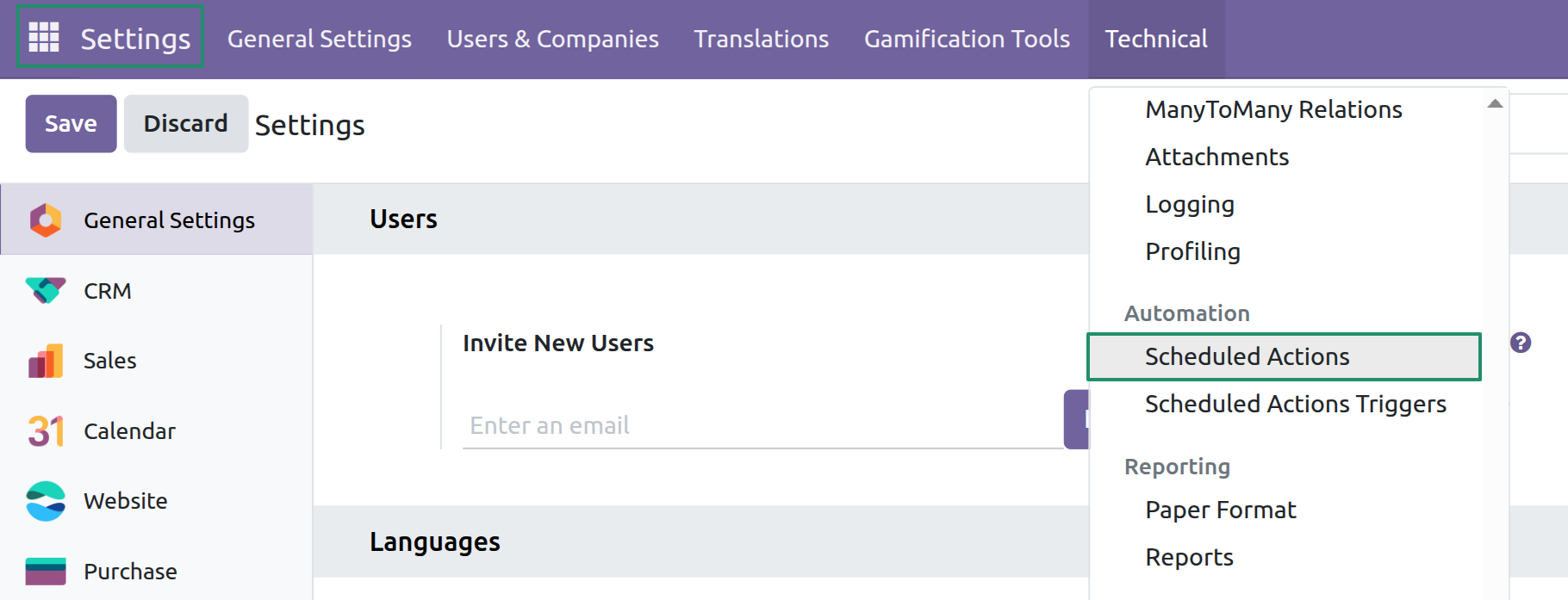 Settings - Technical - Scheduled Actions