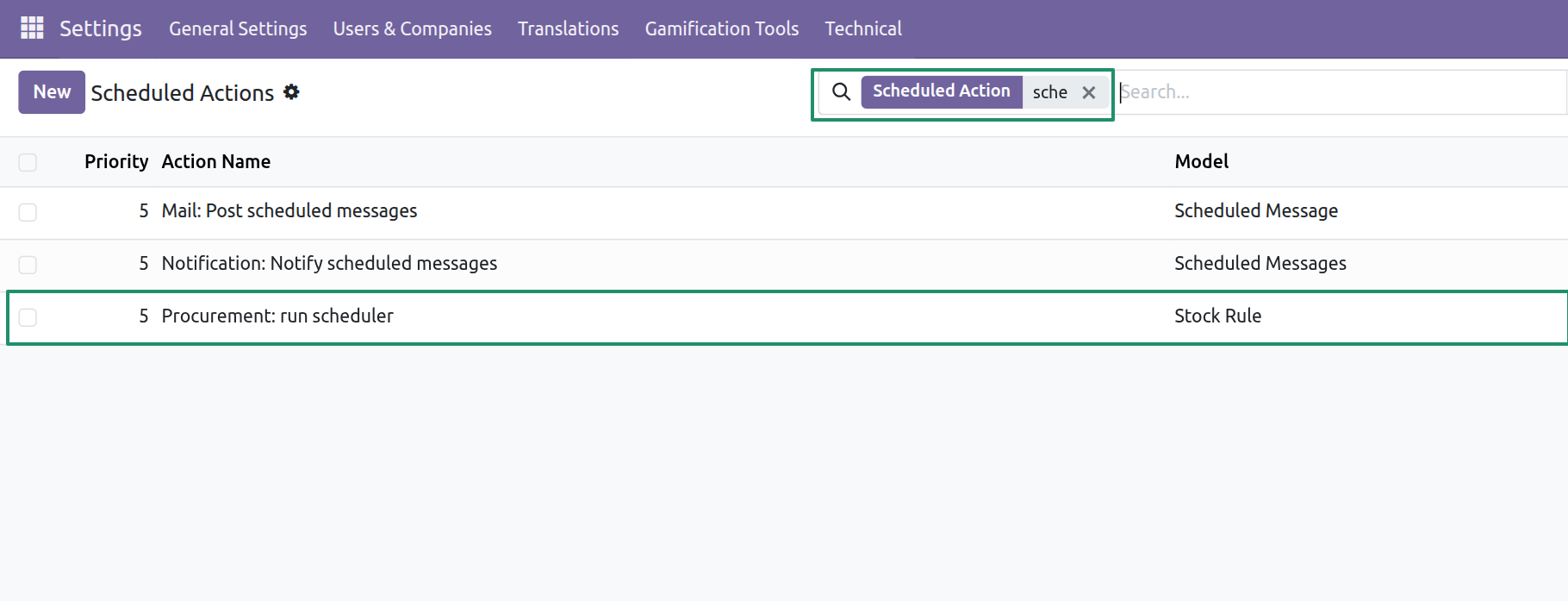 Find the Procurement: Run Scheduler Action