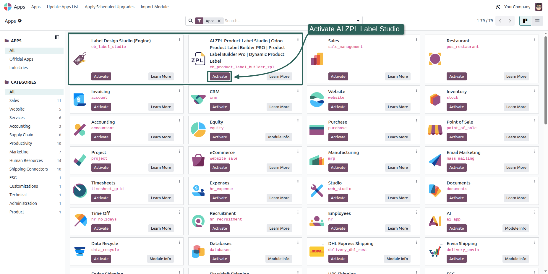 Activate the 'Product Label Studio' Module