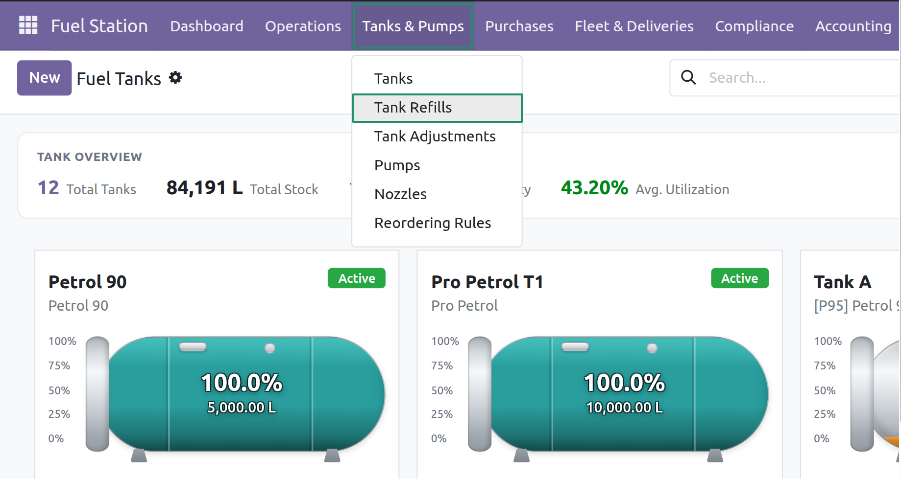 Tank Refills Menu