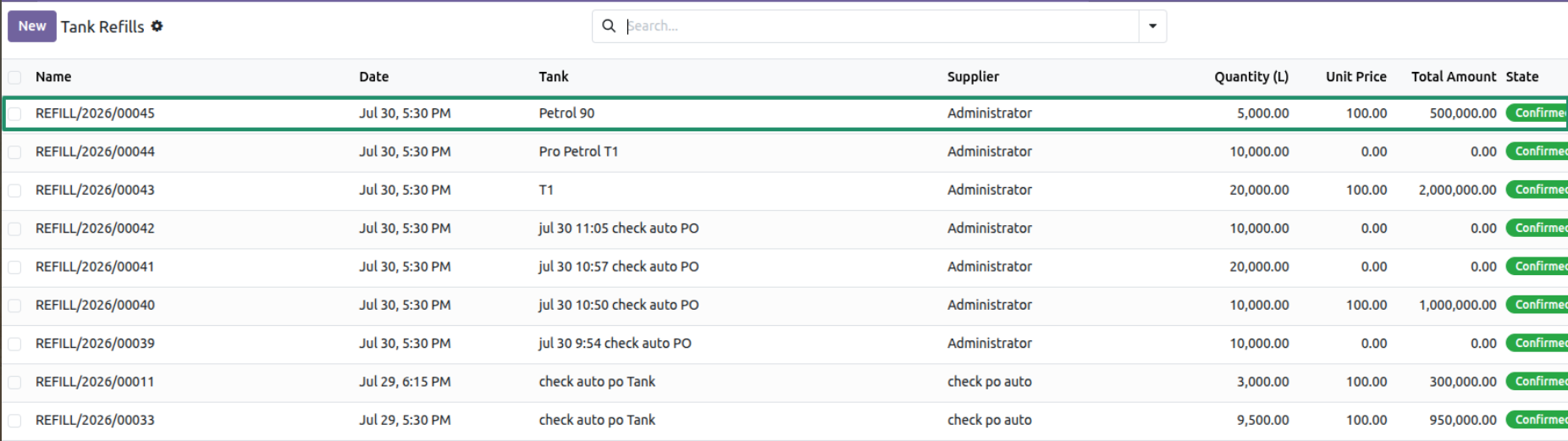 Tank Refills List - Auto-Created from the Receipt