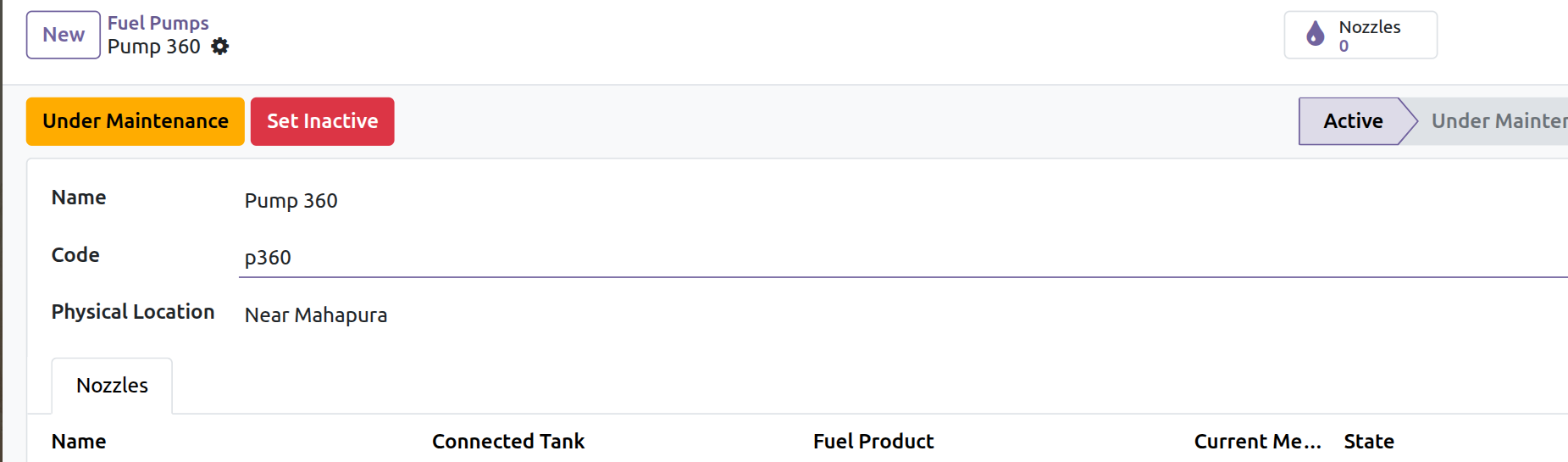 Create a Pump - Code, Location & State
