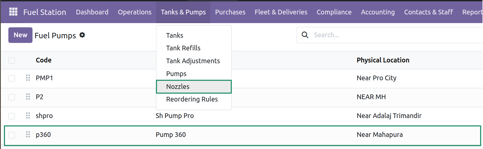 New Pump Added - Open the Nozzles Menu