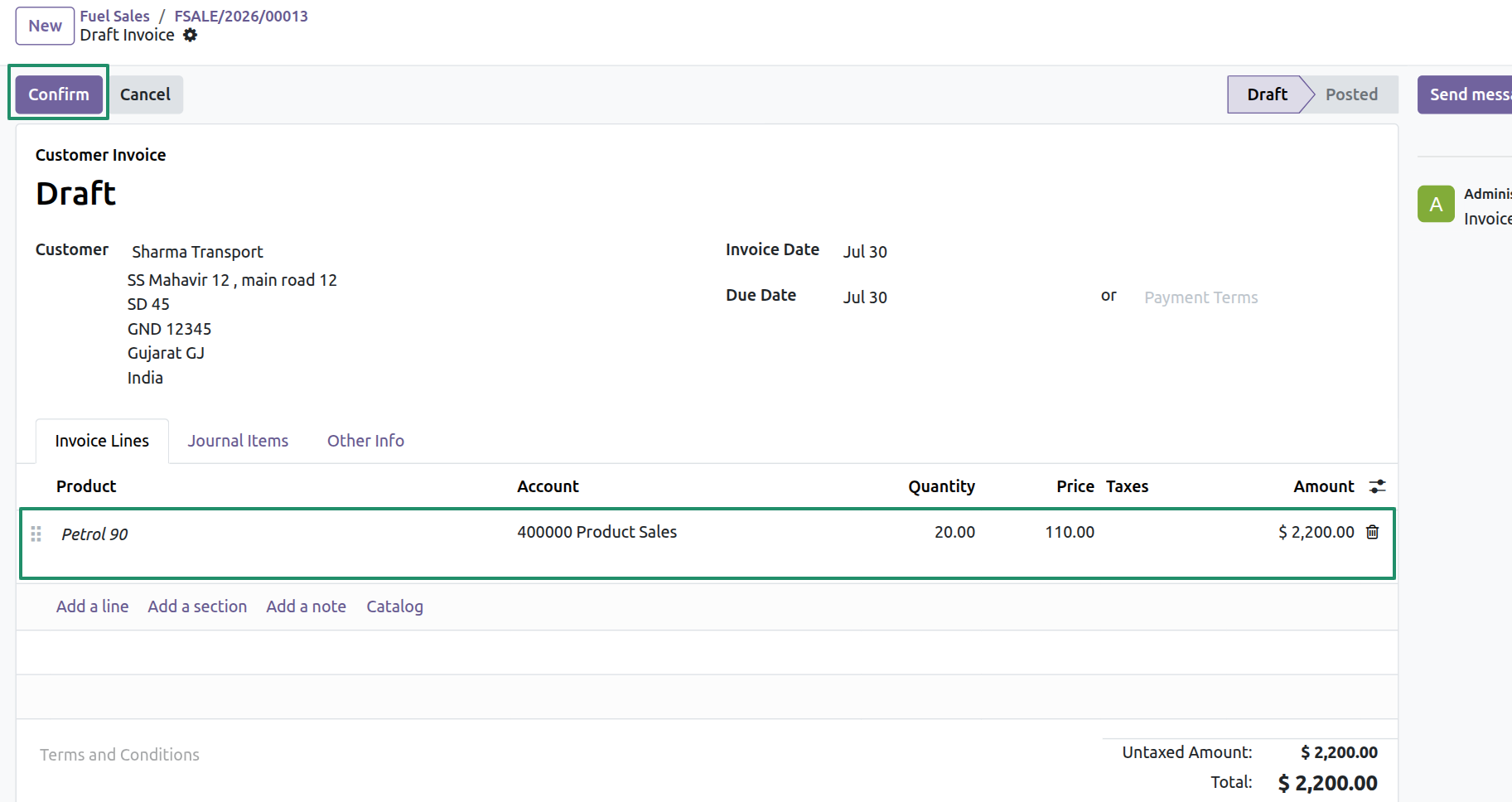 Confirm the Customer Invoice