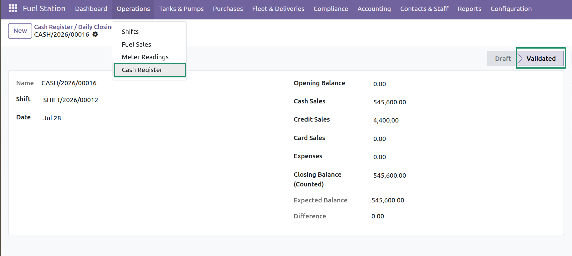 Daily Cash Register - Validated Closing