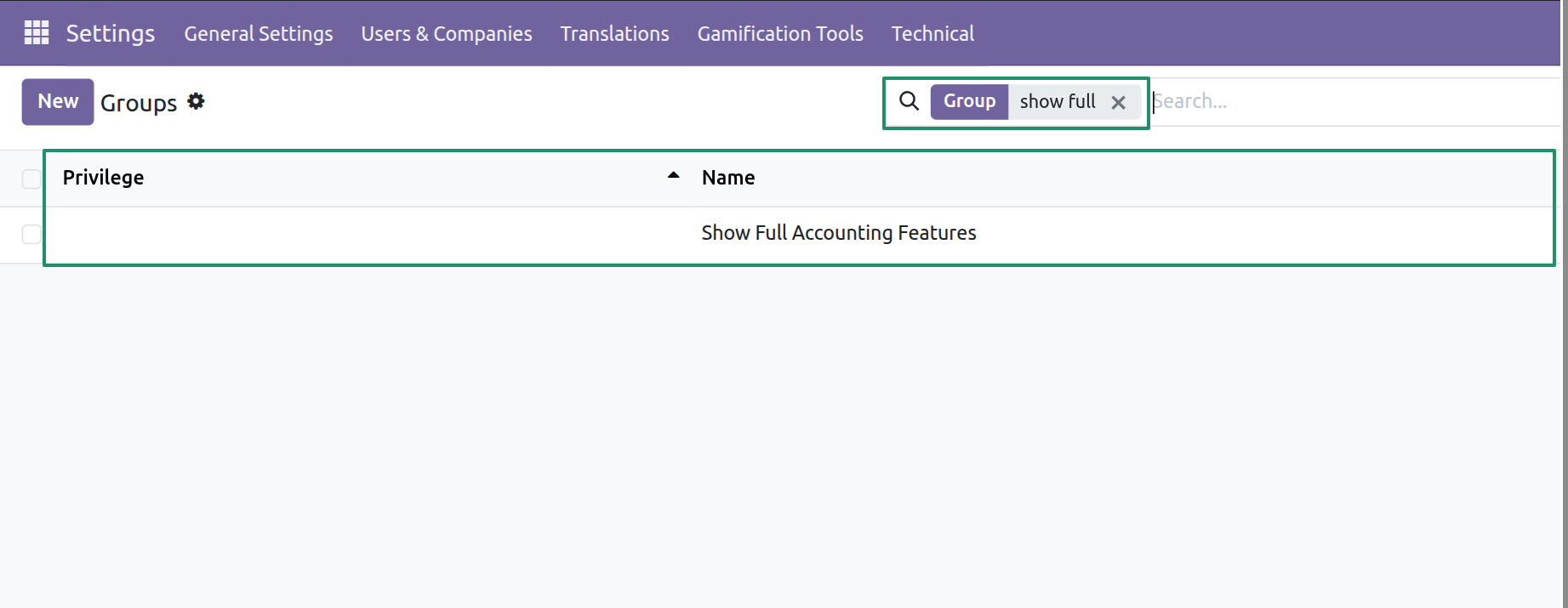 Find the Show Full Accounting Features Group