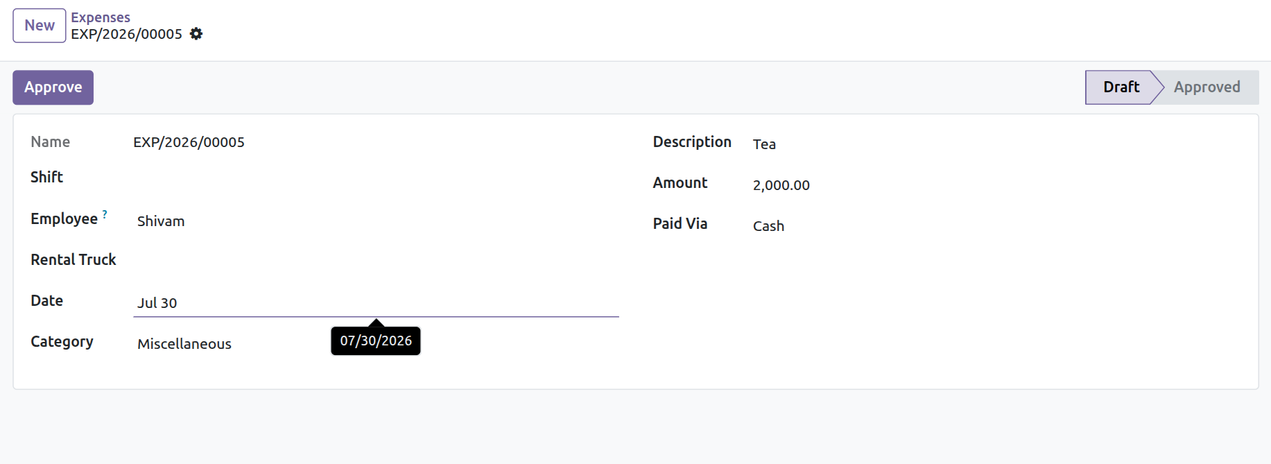 Expense Form - Category, Employee & Payment