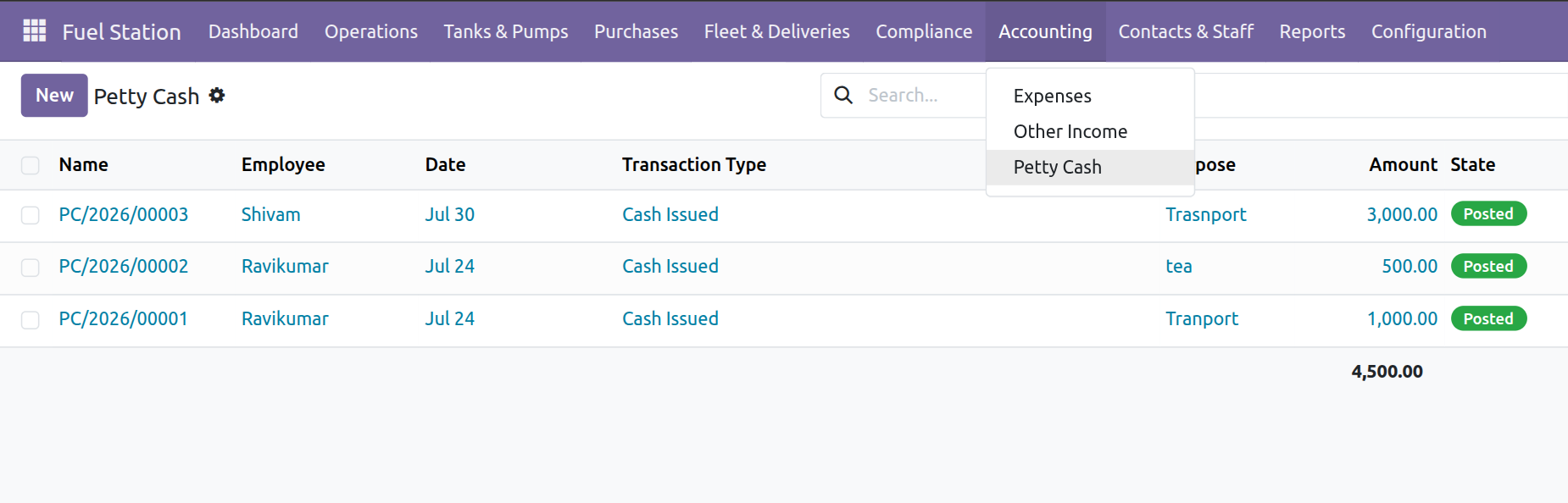 Petty Cash Register