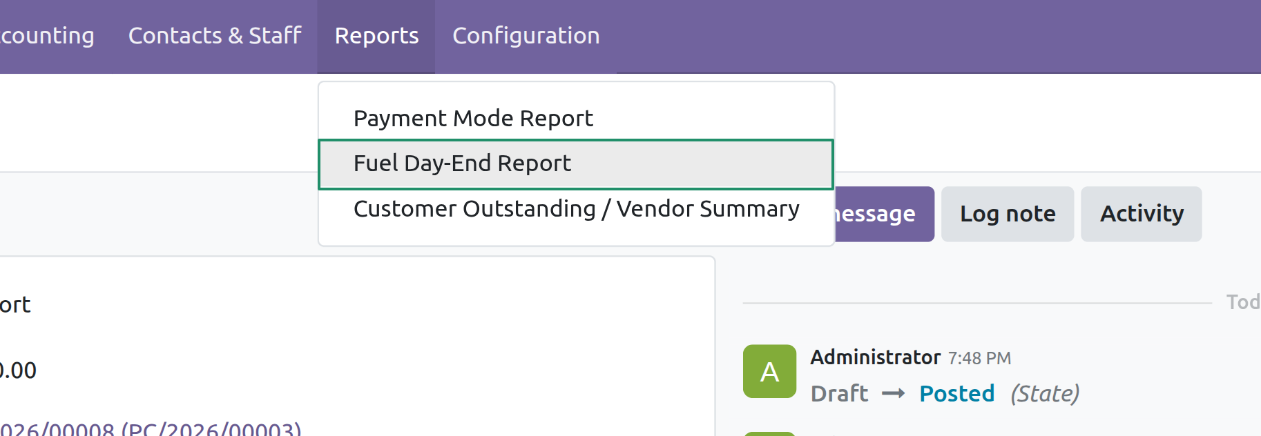 Reports Menu - Fuel Day-End Report