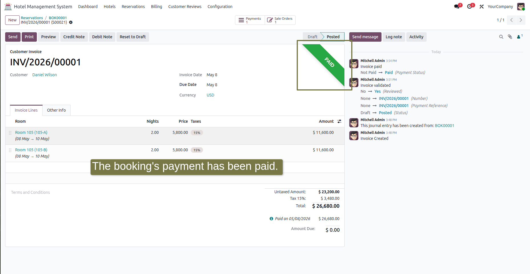 The booking's payment has been paid.