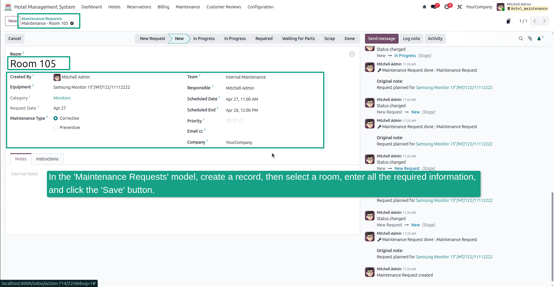 Create Maintenance Request