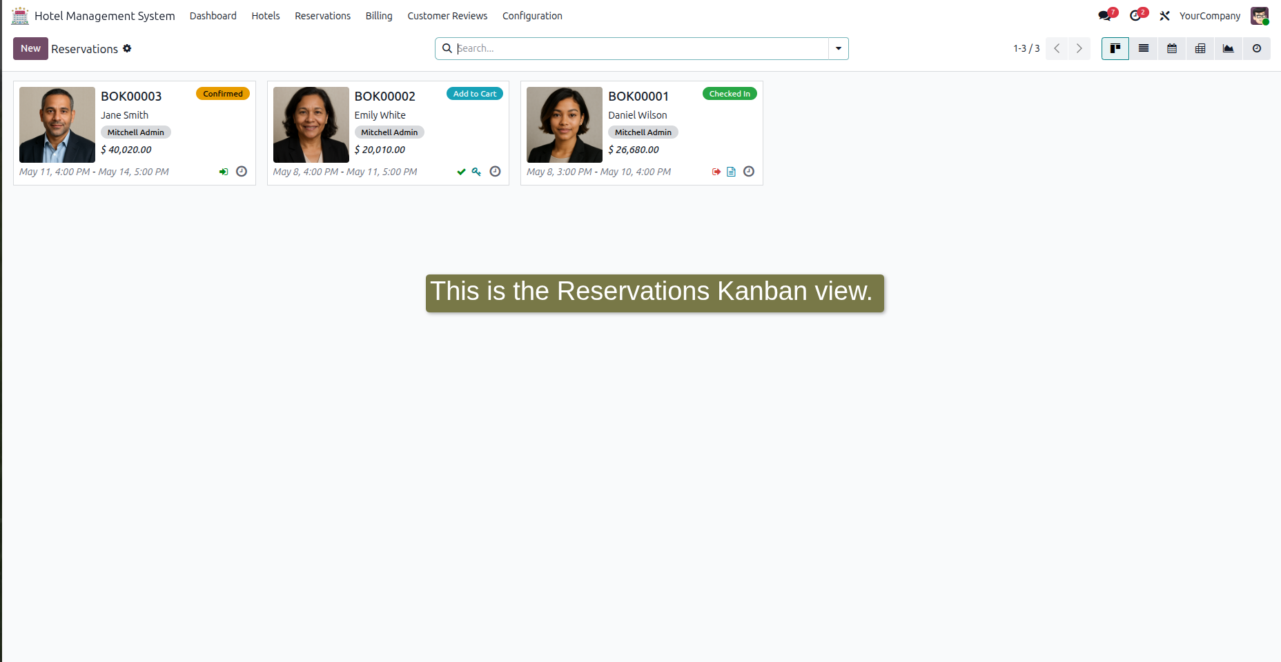 This is the Reservations Kanban view.
