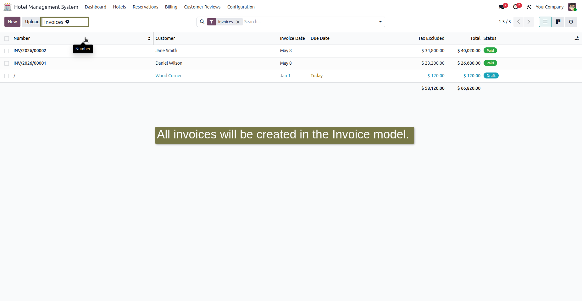 All invoices will be created in the Invoice model.