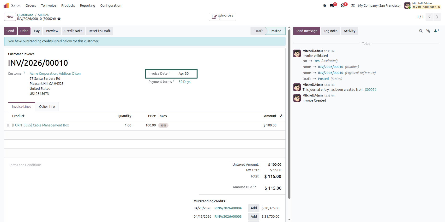 Customer Invoice Synced with Sale Backdate