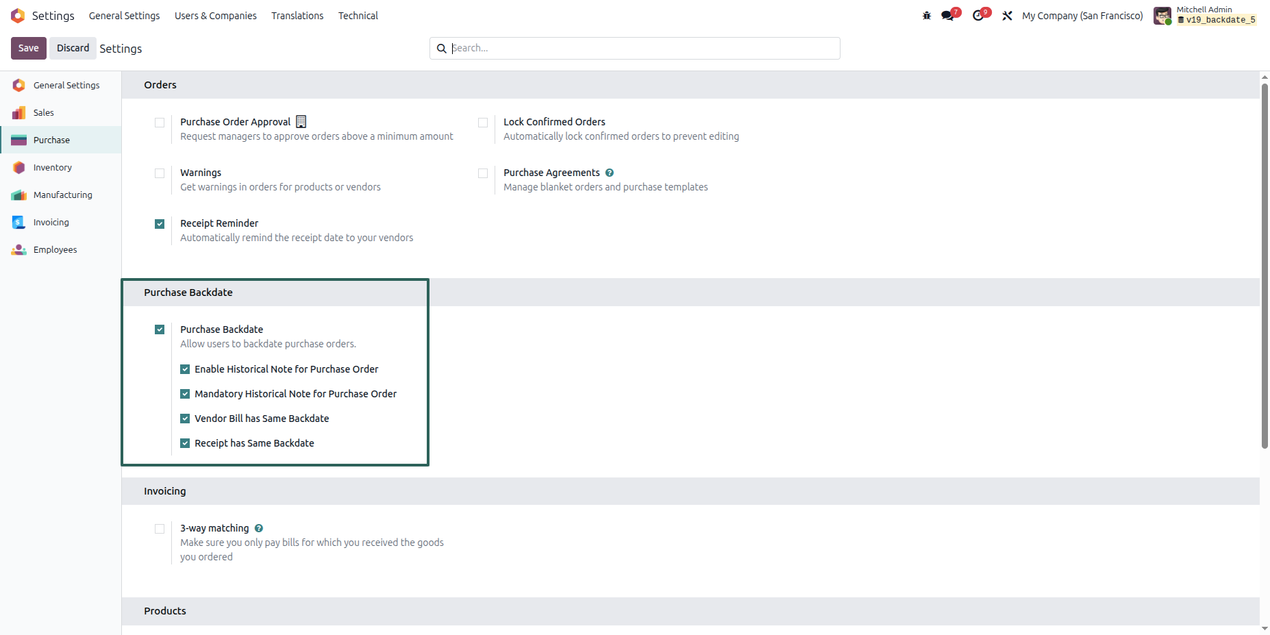 Purchase Backdate Settings
