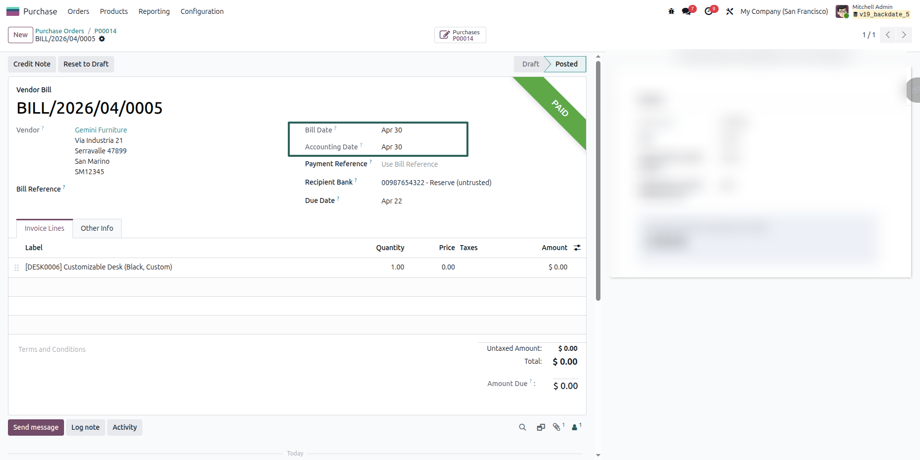 Vendor Bill Date Sync from Purchase Backdate