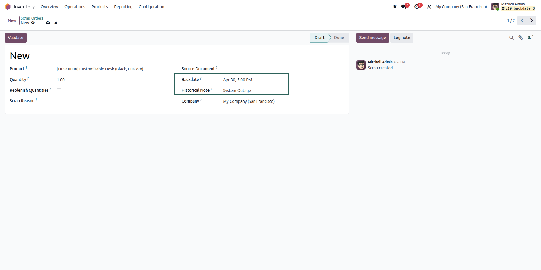 Create Scrap with Backdate