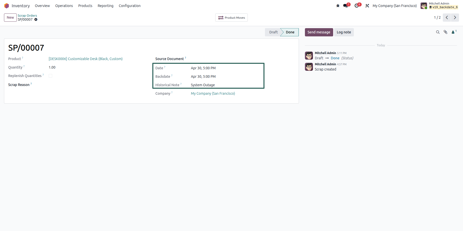 Completed Scrap with Backdate Audit Trail