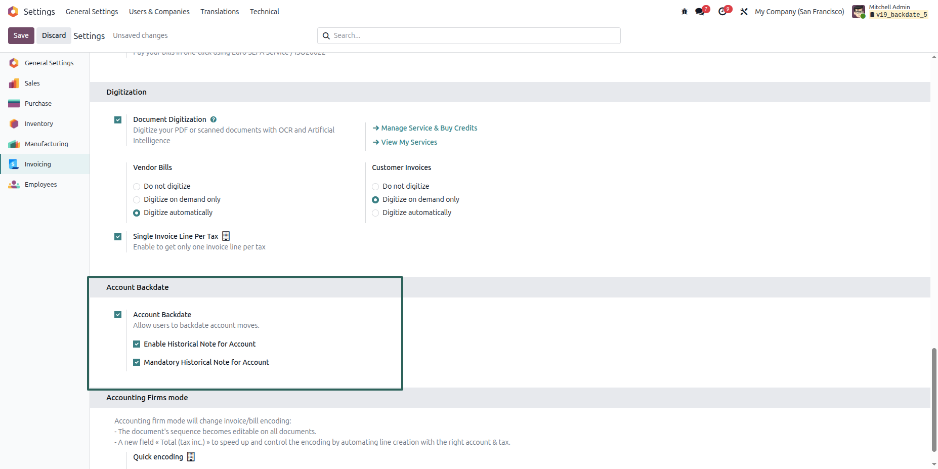 Account Backdate Settings