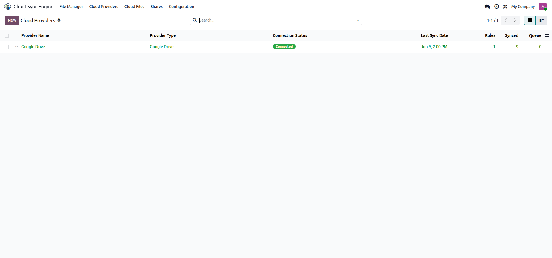 Cloud Providers list view