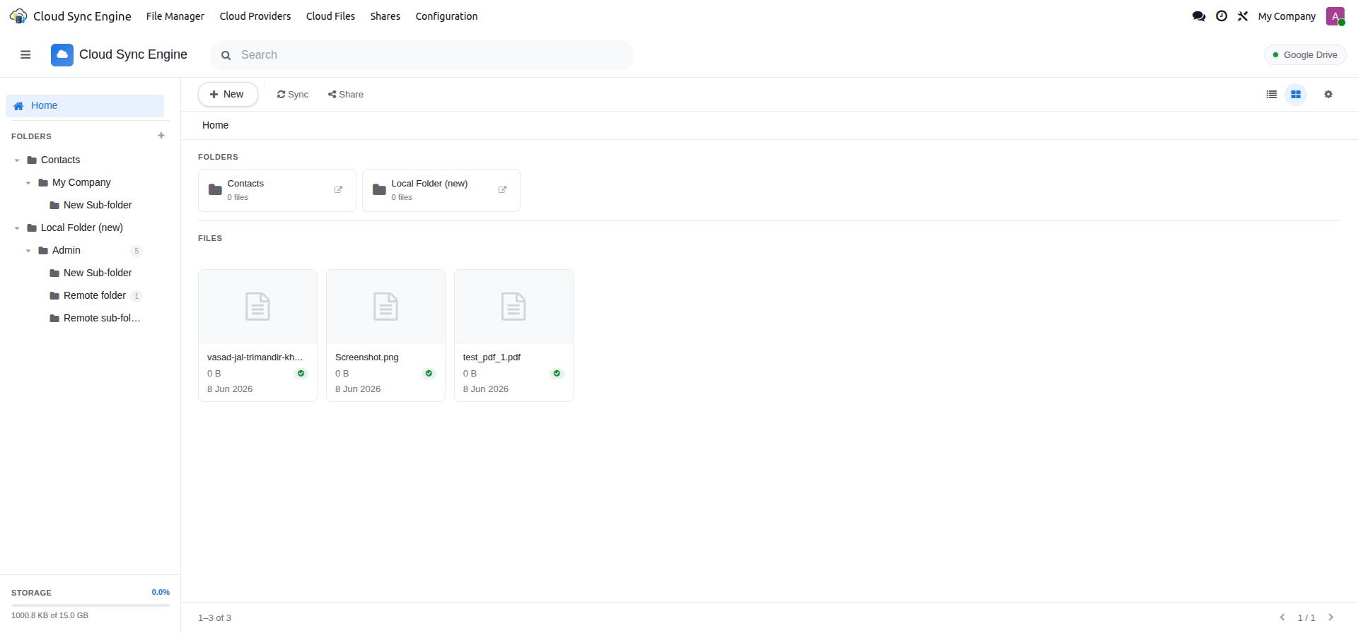 File Manager dashboard