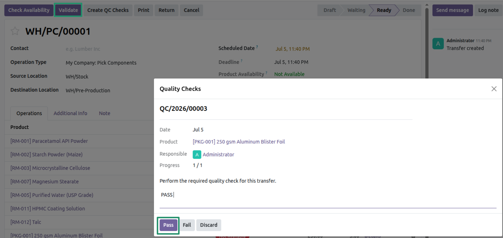 Validate the Pick Component