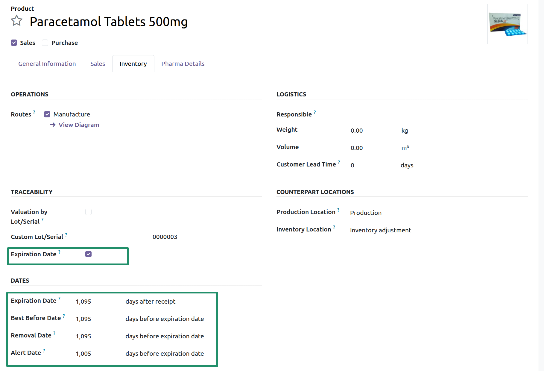 Enable Manufacturing and Expiry Settings