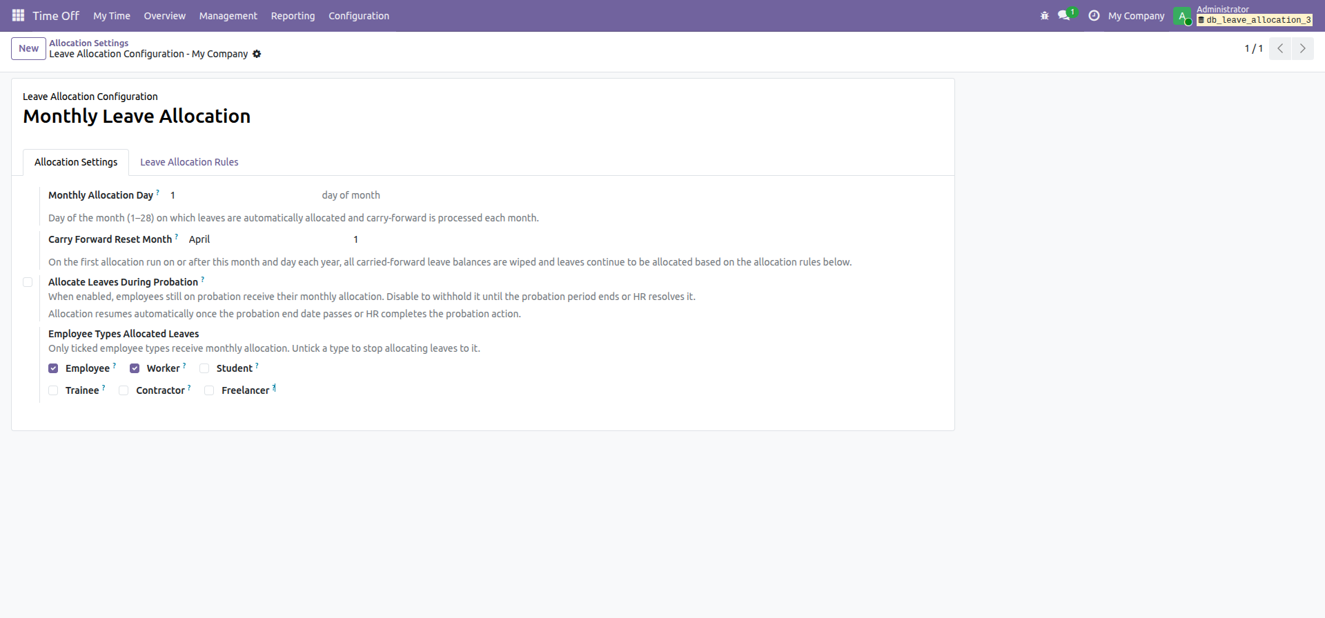 Leave allocation policy settings