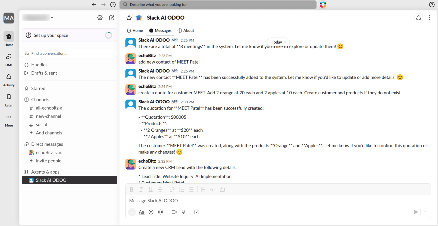Odoo quotation created from Slack