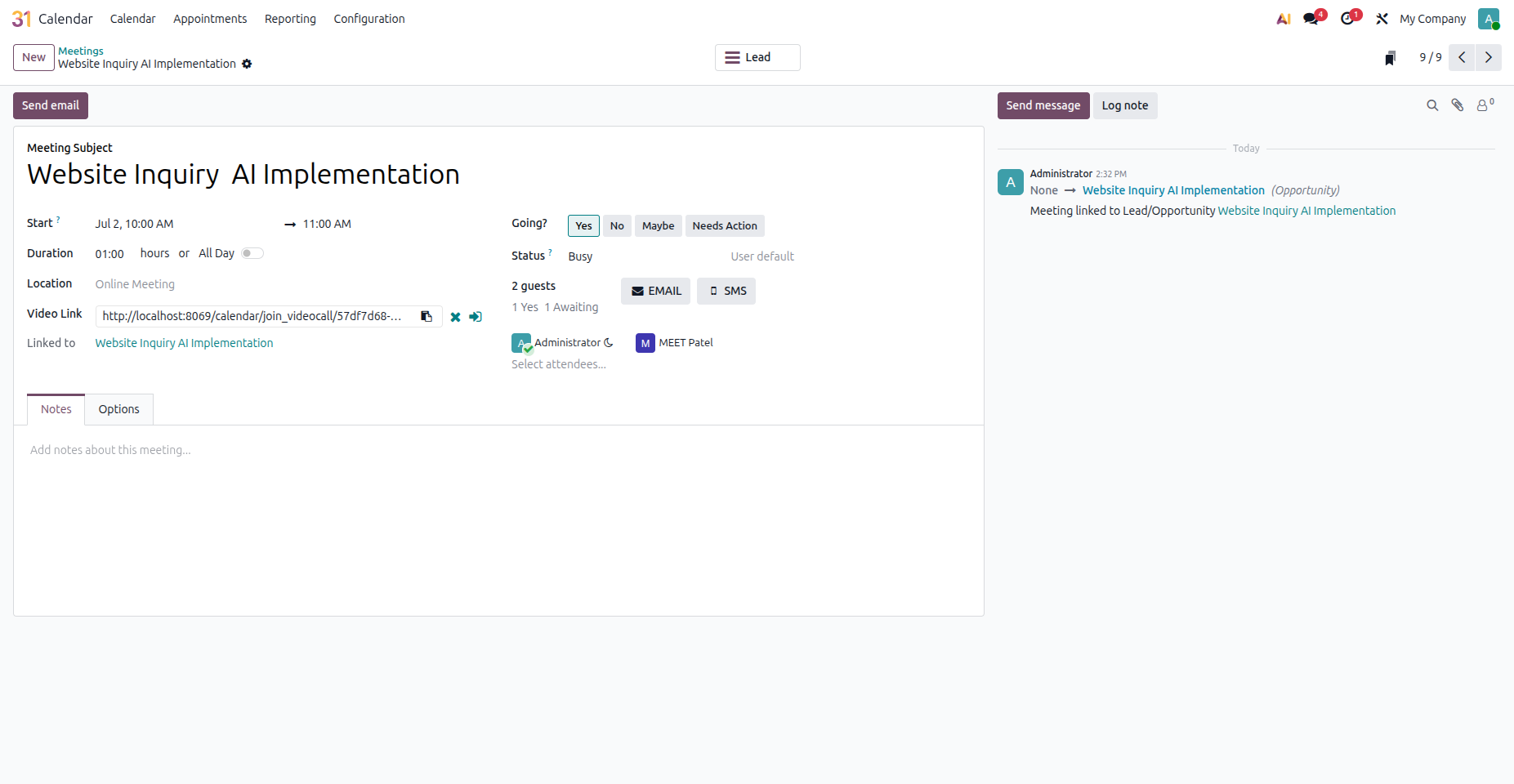 Slack confirmation updates Odoo document