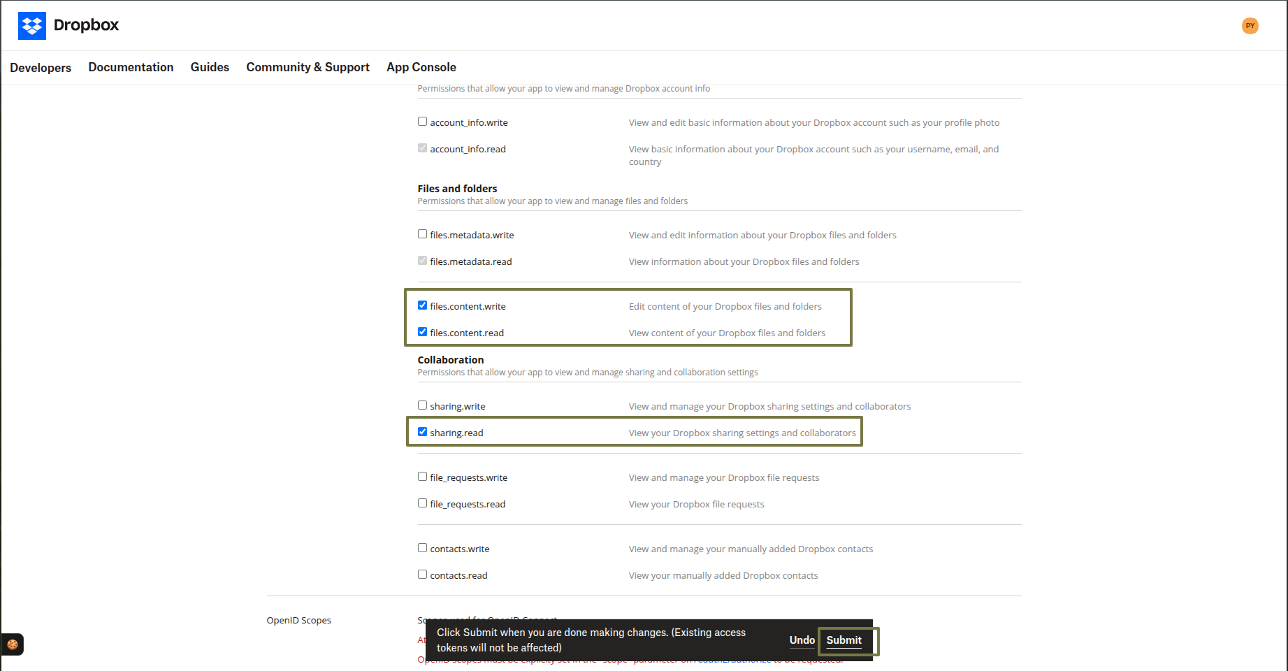Dropbox Config Step 8